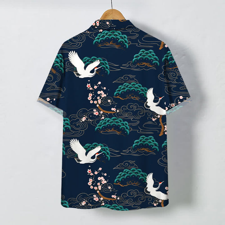 Buddha Stones Chemise à manches courtes respirante pour homme, à boutons et motif nuage de fleurs de pin et de grue - image 11
