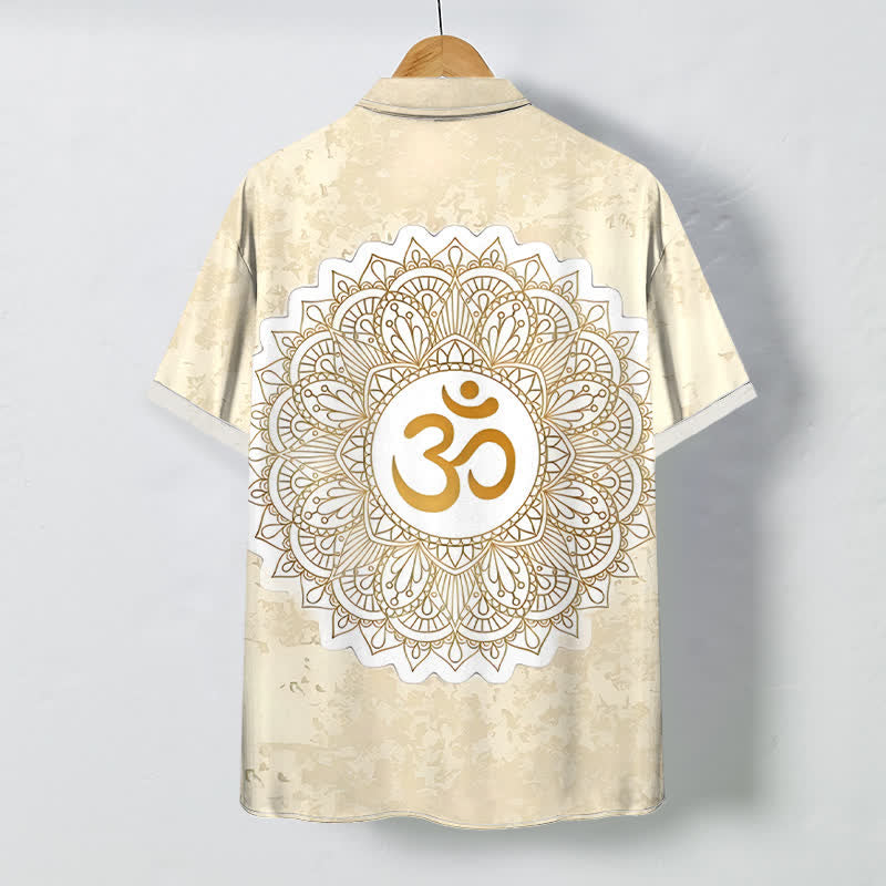 Buddha Stones Chemise à manches courtes respirante pour homme avec boutons à motif mandala Om - image 1