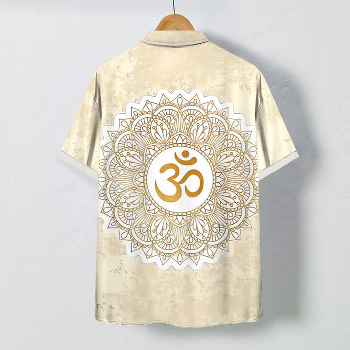 Buddha Stones Chemise à manches courtes respirante pour homme avec boutons à motif mandala Om - image 1