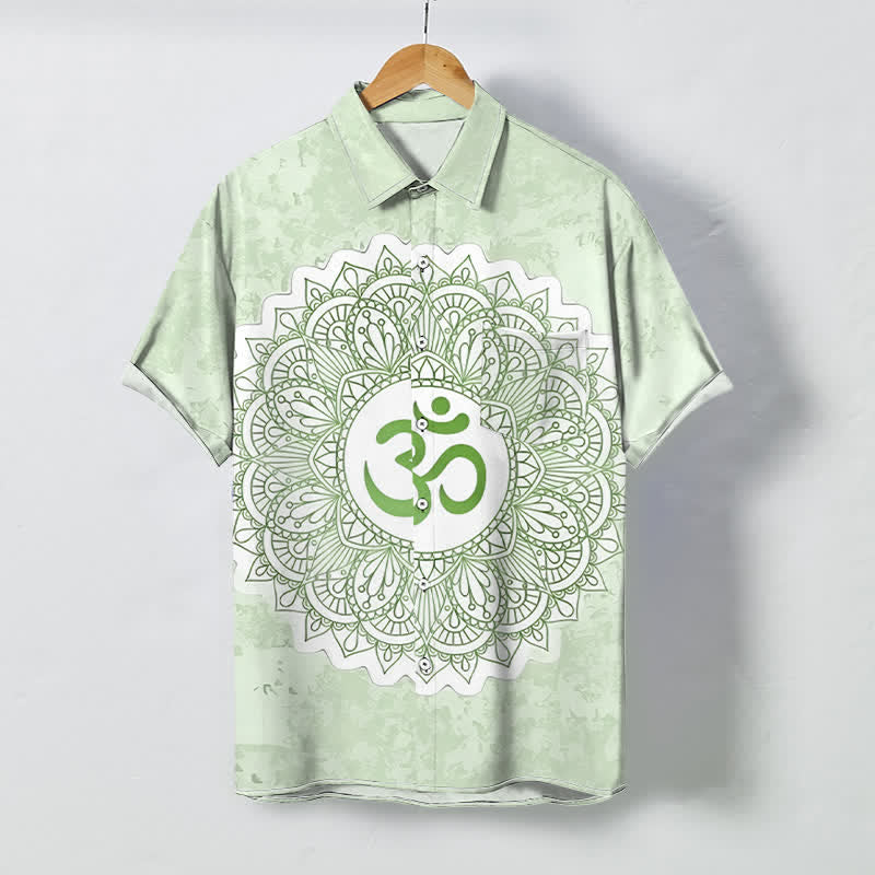 Buddha Stones Chemise à manches courtes respirante pour homme avec boutons à motif mandala Om - Melon miellat - US/UK/AU48，EU58 (4XL) - image 3
