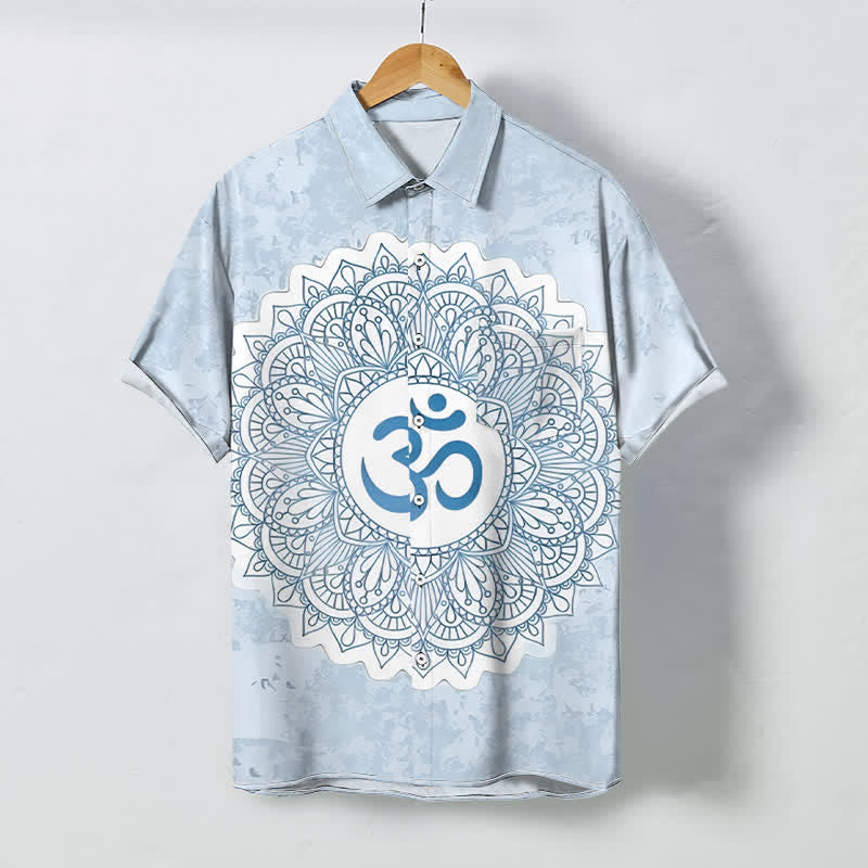 Buddha Stones Chemise à manches courtes respirante pour homme avec boutons à motif mandala Om - Bleu clair - US/UK/AU48，EU58 (4XL) - image 6
