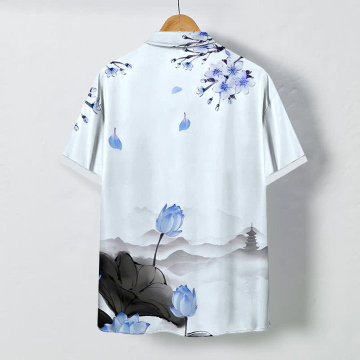 Buddha Stones Chemise à manches courtes pour homme, infroissable, avec boutons à motif de pagode de la montagne du lotus - image 7