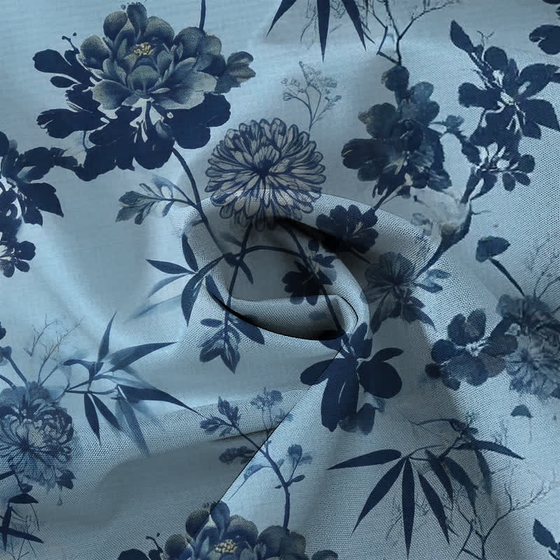 Buddha Stones Chemise à manches courtes respirante pour homme, à boutons et motif floral foncé en feuilles de bambou - image 5