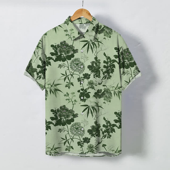 Buddha Stones Chemise à manches courtes respirante pour homme, à boutons et motif floral foncé en feuilles de bambou - Vert clair - US/UK/AU48，EU58 (4XL) - image 6