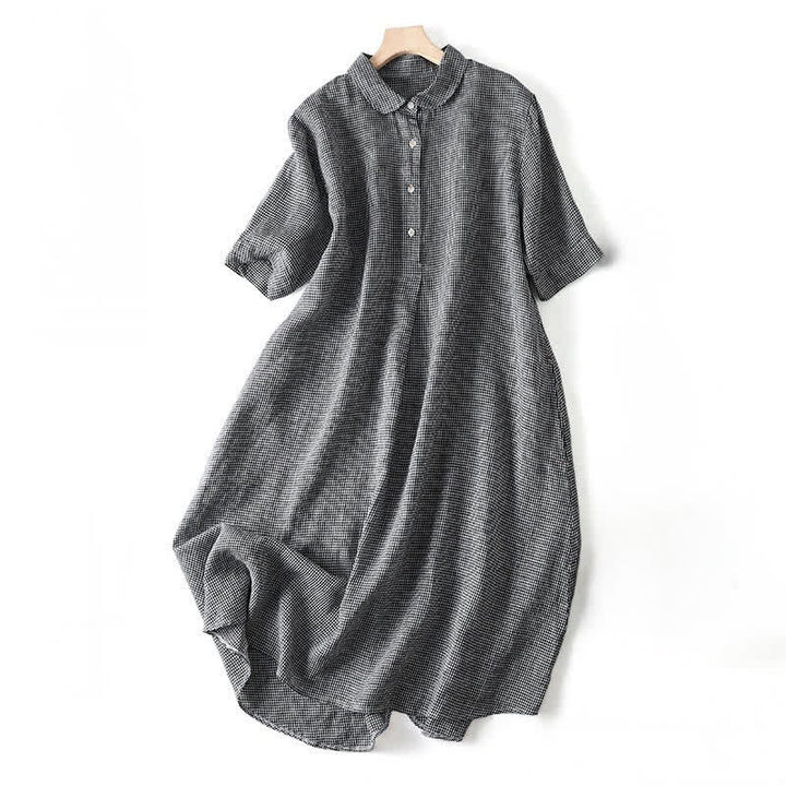 Buddha Stones Robes d'été décontractées vintage à carreaux, manches courtes, boutonnées, pour femmes - Noir - US12，UK/AU16，EU44 (2XL) - image 3