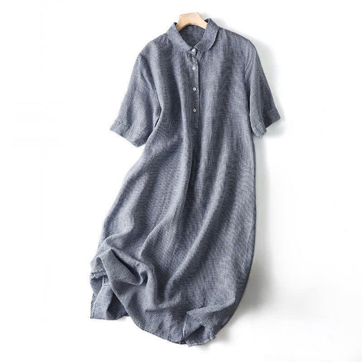 Buddha Stones Robes d'été décontractées vintage à carreaux, manches courtes, boutonnées, pour femmes - Bleu acier clair - US12，UK/AU16，EU44 (2XL) - image 17