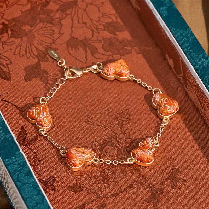 Buddha Stones Bracelet vintage chinois Song Brocart Gourde Ondulations de l'eau Porte-bonheur - Rouge orangé (même teinte – motif variable) - image 0