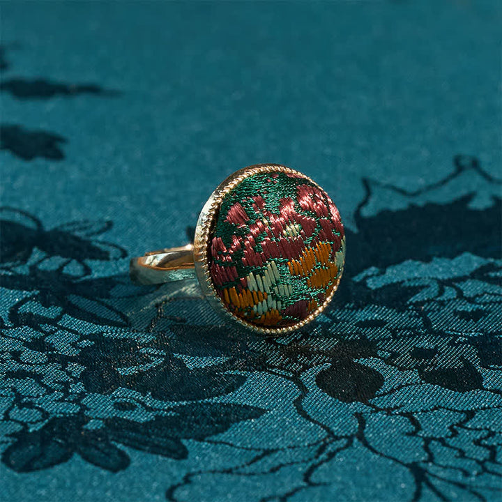 Buddha Stones Bague ronde élégante brodée en brocart Song - image 3