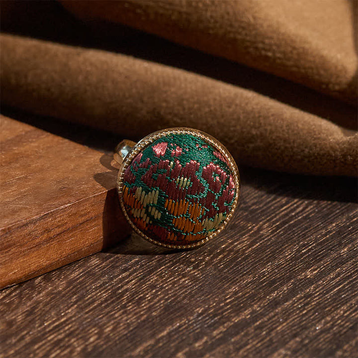 Buddha Stones Bague ronde élégante brodée en brocart Song - image 2