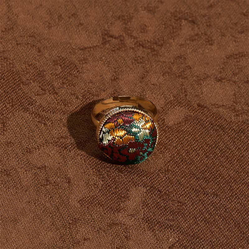 Buddha Stones Bague ronde élégante brodée en brocart Song - image 1