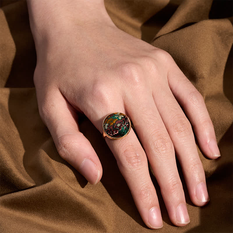 Buddha Stones Bague ronde élégante brodée en brocart Song - image 4