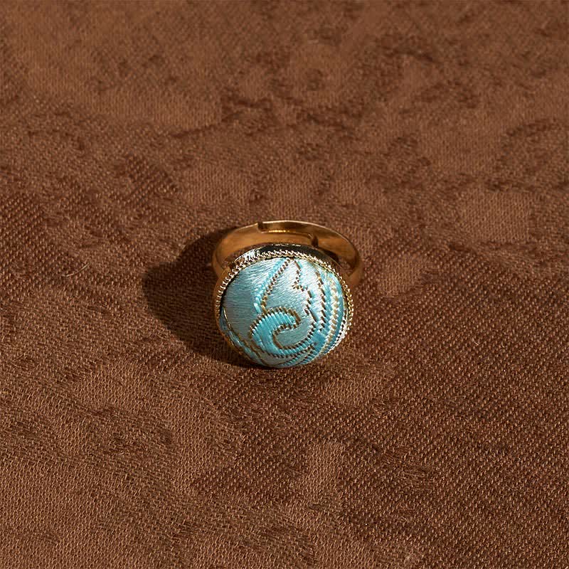 Buddha Stones Bague ronde élégante brodée en brocart Song - image 12