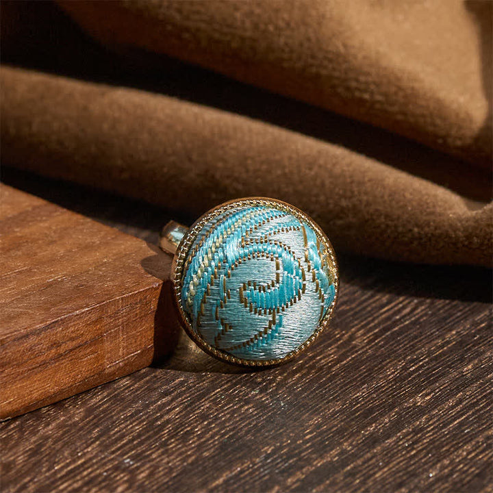 Buddha Stones Bague ronde élégante brodée en brocart Song - image 8