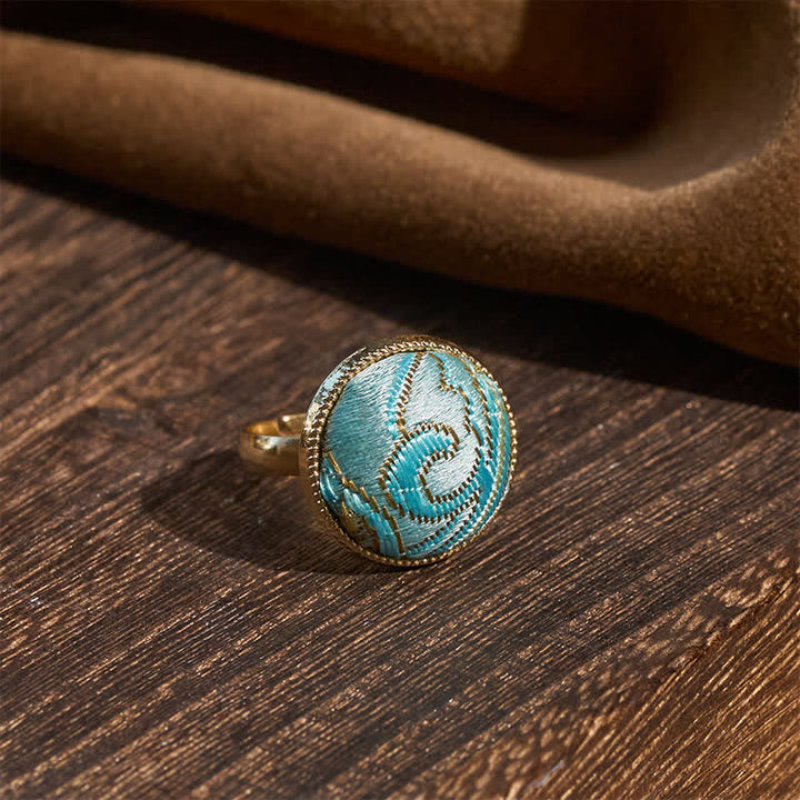 Buddha Stones Bague ronde élégante brodée en brocart Song - image 7