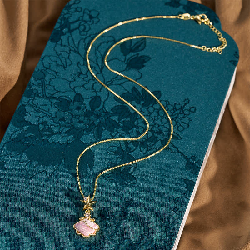 Buddha Stones Collier porte-bonheur Song Brocade en cuivre et coquillage en forme de cœur et de feuille de ginkgo - image 2