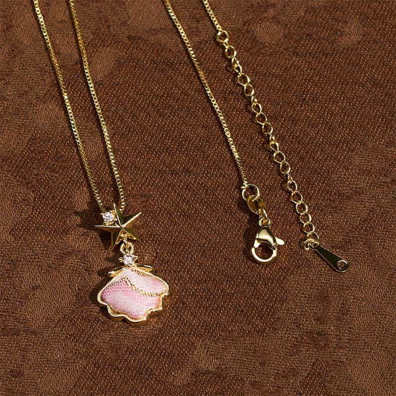 Buddha Stones Collier porte-bonheur Song Brocade en cuivre et coquillage en forme de cœur et de feuille de ginkgo - image 3