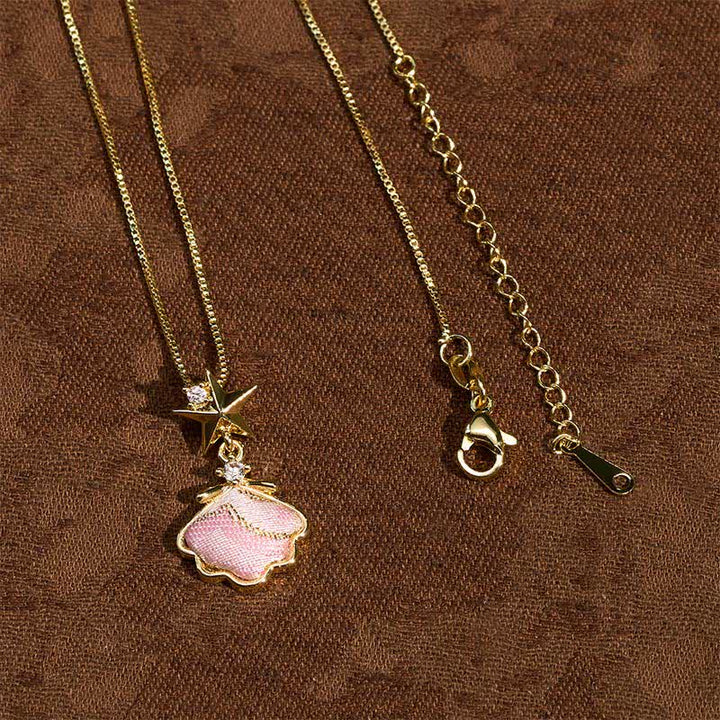 Buddha Stones Collier porte-bonheur Song Brocade en cuivre et coquillage en forme de cœur et de feuille de ginkgo - image 3