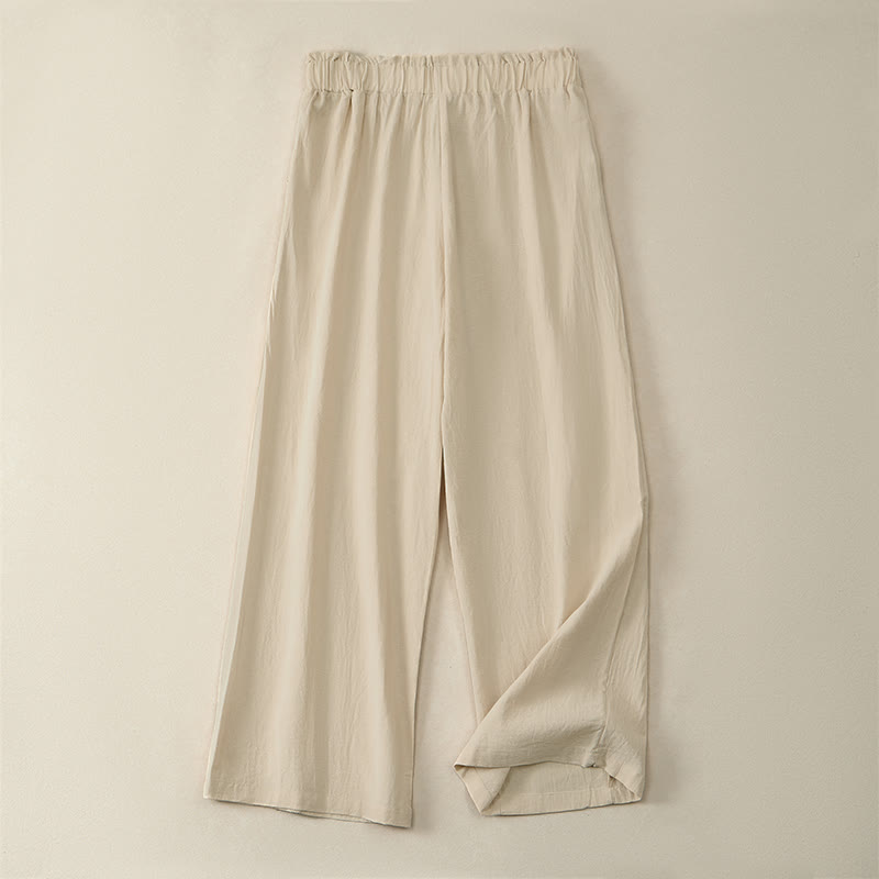 Buddha Stones Pantalon long à cordon de serrage, coupe droite, style minimaliste et décontracté, idéal pour le printemps et l'été. Poches incluses. - image 1
