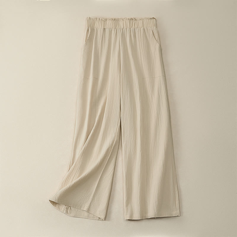 Buddha Stones Pantalon long à cordon de serrage, coupe droite, style minimaliste et décontracté, idéal pour le printemps et l'été. Poches incluses. - Beige - US12，UK/AU16，EU44 (2XL) - image 0