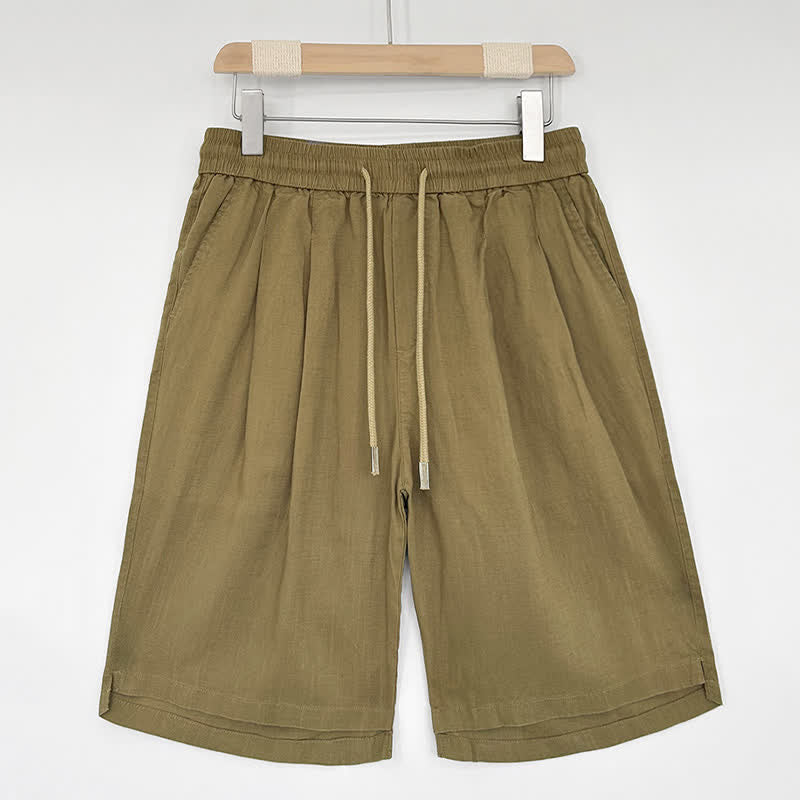 Buddha Stones Short d'été minimaliste décontracté pour homme, à cordon de serrage, uni, avec poches - Kaki foncé - US/UK/AU46，EU56 (5XL) - image 0