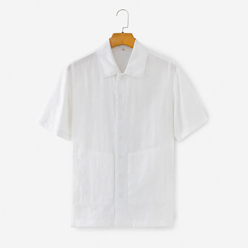 Buddha Stones Chemises d'été minimalistes à manches courtes pour homme, en coton et lin uni, avec poches - Blanc - US/UK/AU40，EU50 (2XL) - image 21