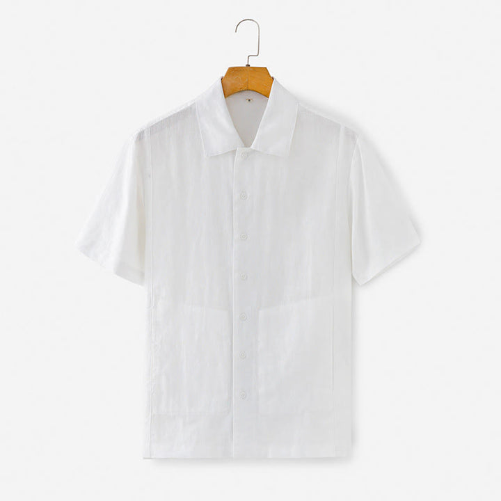 Buddha Stones Chemises d'été minimalistes à manches courtes pour homme, en coton et lin uni, avec poches - Blanc - US/UK/AU40，EU50 (2XL) - image 21