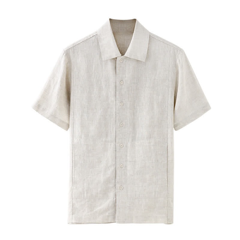 Buddha Stones Chemises d'été minimalistes à manches courtes pour homme, en coton et lin uni, avec poches - image 5