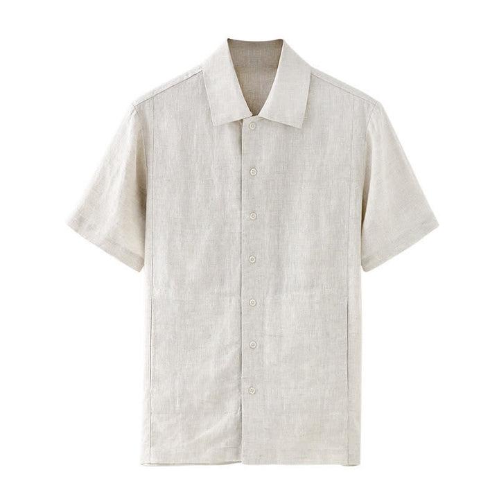 Buddha Stones Chemises d'été minimalistes à manches courtes pour homme, en coton et lin uni, avec poches - image 5