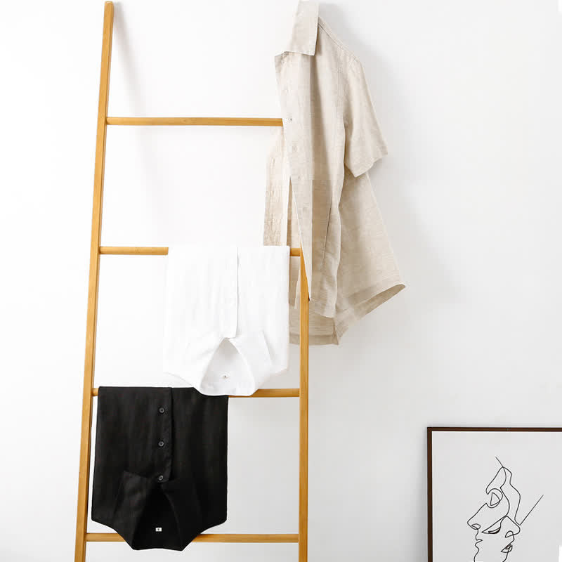 Buddha Stones Chemises d'été minimalistes à manches courtes pour homme, en coton et lin uni, avec poches - image 24