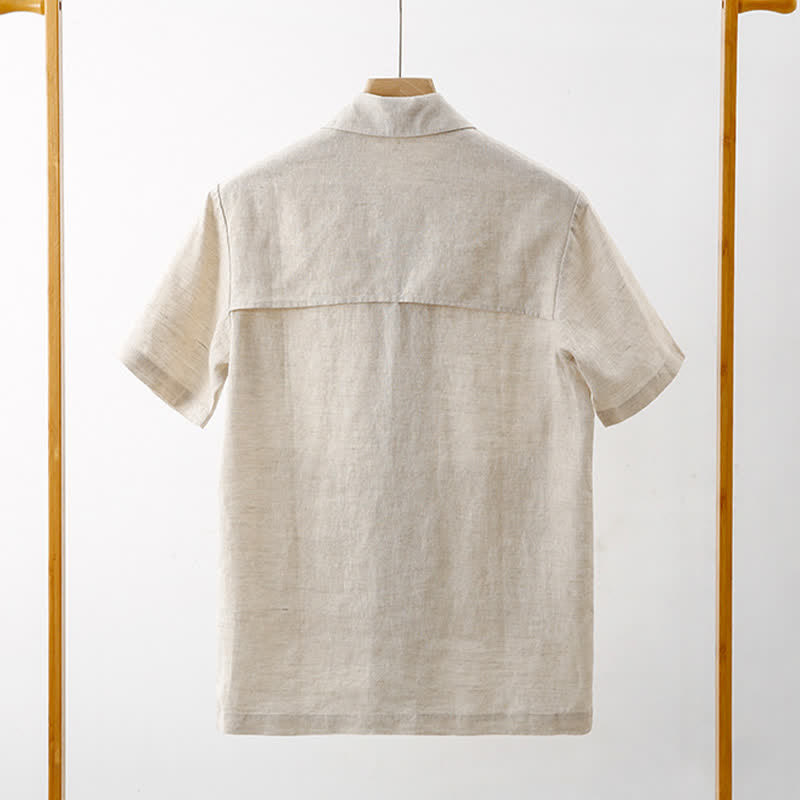 Buddha Stones Chemises d'été minimalistes à manches courtes pour homme, en coton et lin uni, avec poches - image 4