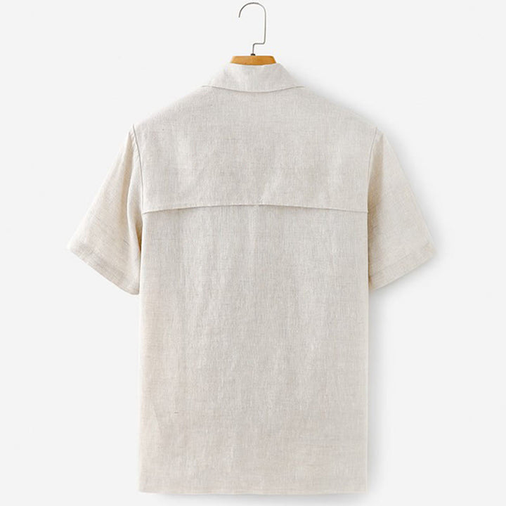 Buddha Stones Chemises d'été minimalistes à manches courtes pour homme, en coton et lin uni, avec poches - image 2