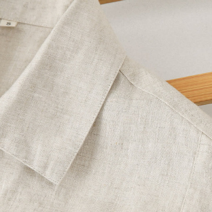 Buddha Stones Chemises d'été minimalistes à manches courtes pour homme, en coton et lin uni, avec poches - image 11
