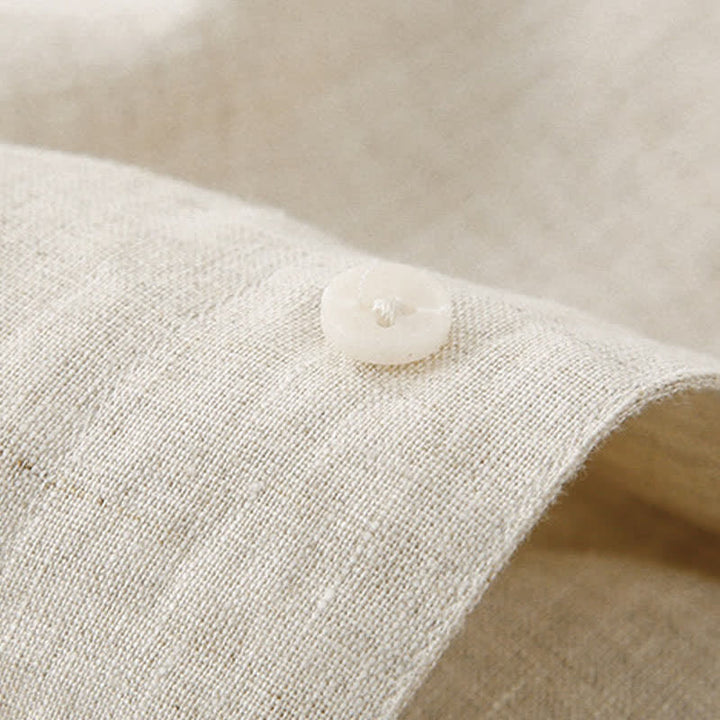Buddha Stones Chemises d'été minimalistes à manches courtes pour homme, en coton et lin uni, avec poches - image 14