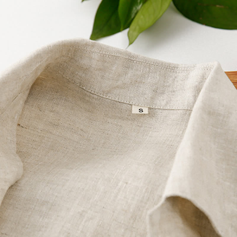 Buddha Stones Chemises d'été minimalistes à manches courtes pour homme, en coton et lin uni, avec poches - image 10