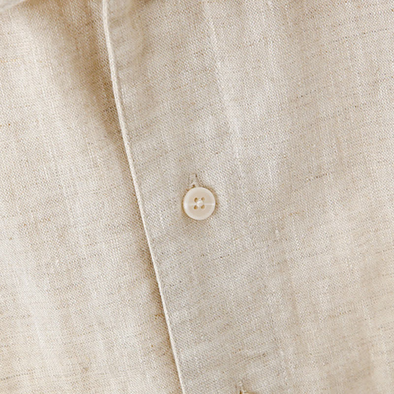 Buddha Stones Chemises d'été minimalistes à manches courtes pour homme, en coton et lin uni, avec poches - image 12