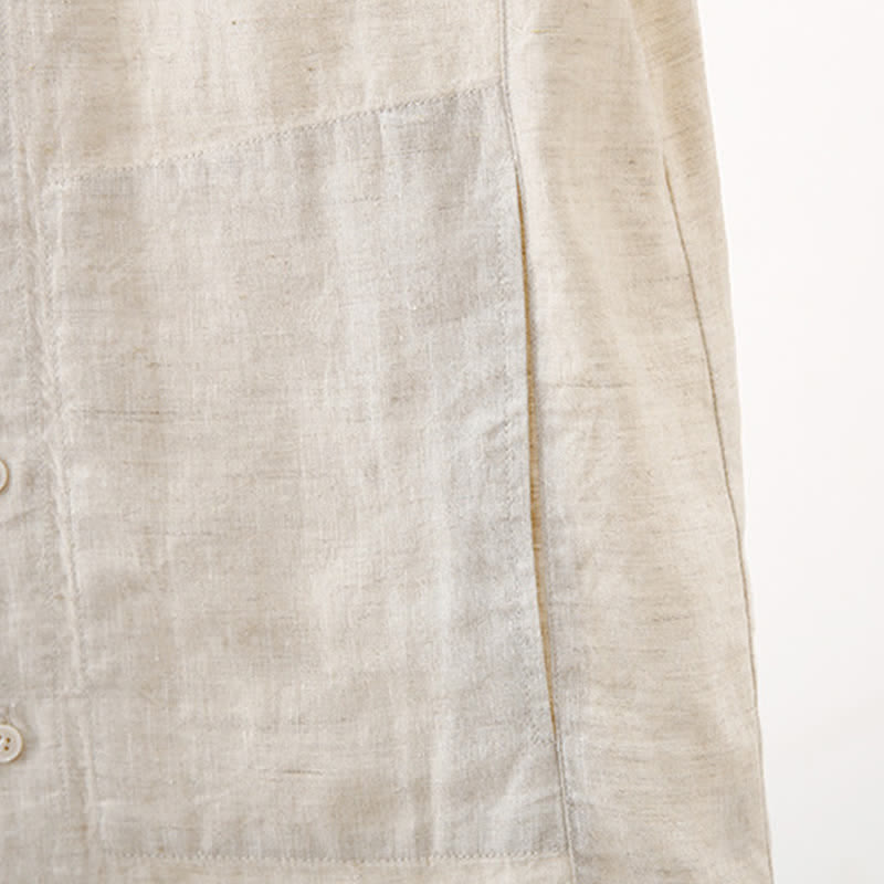 Buddha Stones Chemises d'été minimalistes à manches courtes pour homme, en coton et lin uni, avec poches - image 17