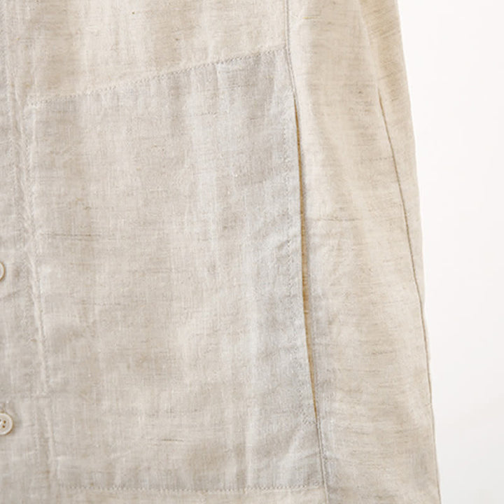 Buddha Stones Chemises d'été minimalistes à manches courtes pour homme, en coton et lin uni, avec poches - image 17