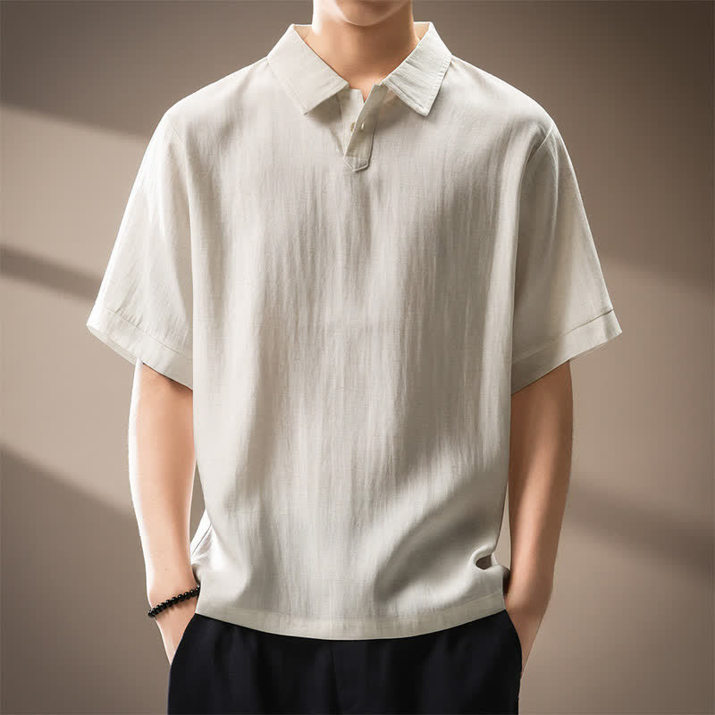 Buddha Stones Chemises d'été minimalistes décontractées à manches courtes pour hommes - Lin - US/UK/AU44，EU54 (4XL) - image 0