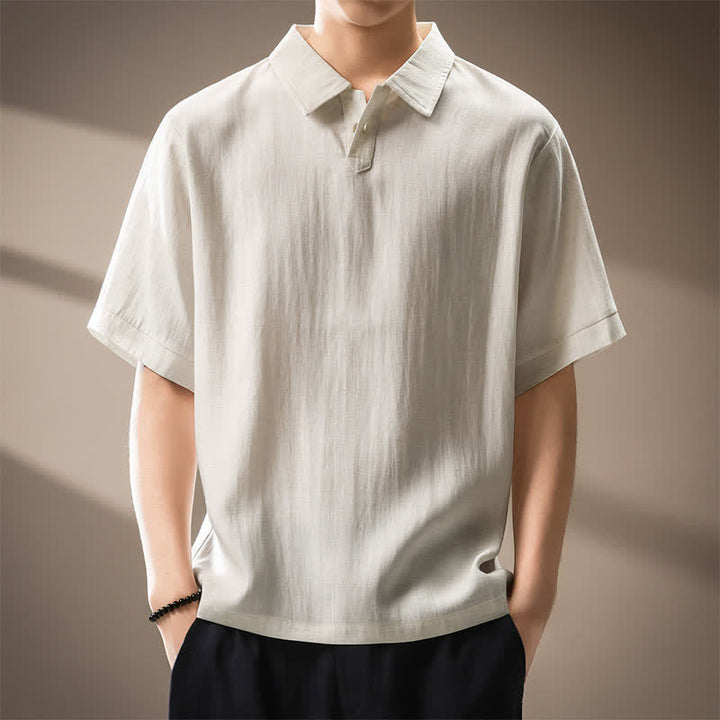Buddha Stones Chemises d'été minimalistes décontractées à manches courtes pour hommes - Lin - US/UK/AU44，EU54 (4XL) - image 0
