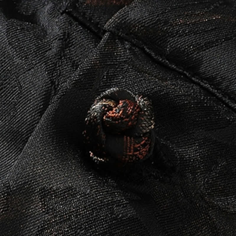 Buddha Stones Chemises à manches courtes pour hommes, style Tang, décontractées, col mandarin, motif papillon en bambou, printemps-été - image 6