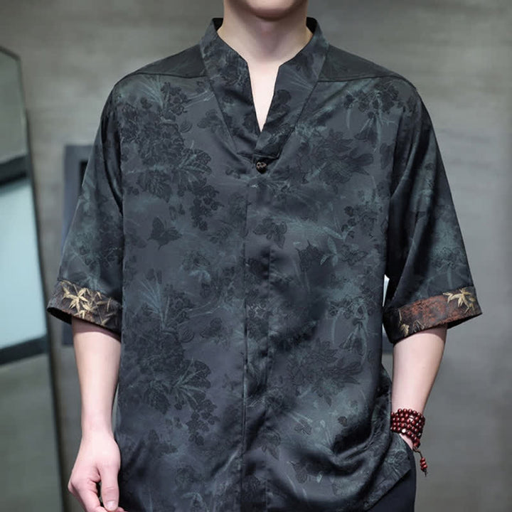 Buddha Stones Chemises à manches courtes pour hommes, style Tang, décontractées, col mandarin, motif papillon en bambou, printemps-été - image 14