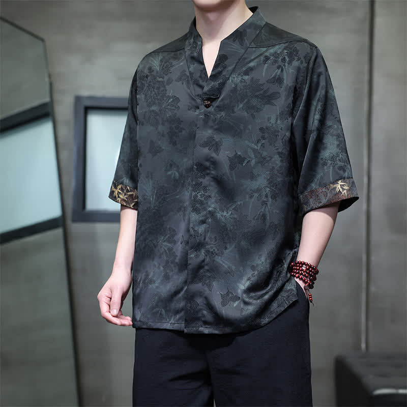 Buddha Stones Chemises à manches courtes pour hommes, style Tang, décontractées, col mandarin, motif papillon en bambou, printemps-été - image 15