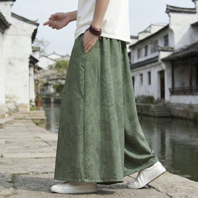 Buddha Stones Pantalon d'été décontracté style Tang à cordon de serrage et ourlet à la cheville, motif dragon, jambes larges - image 6