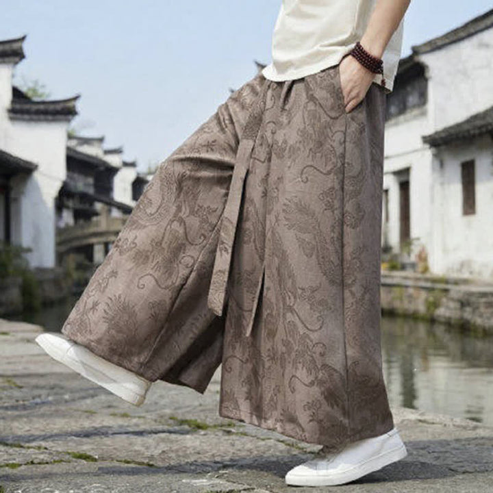 Buddha Stones Pantalon d'été décontracté style Tang à cordon de serrage et ourlet à la cheville, motif dragon, jambes larges - image 23