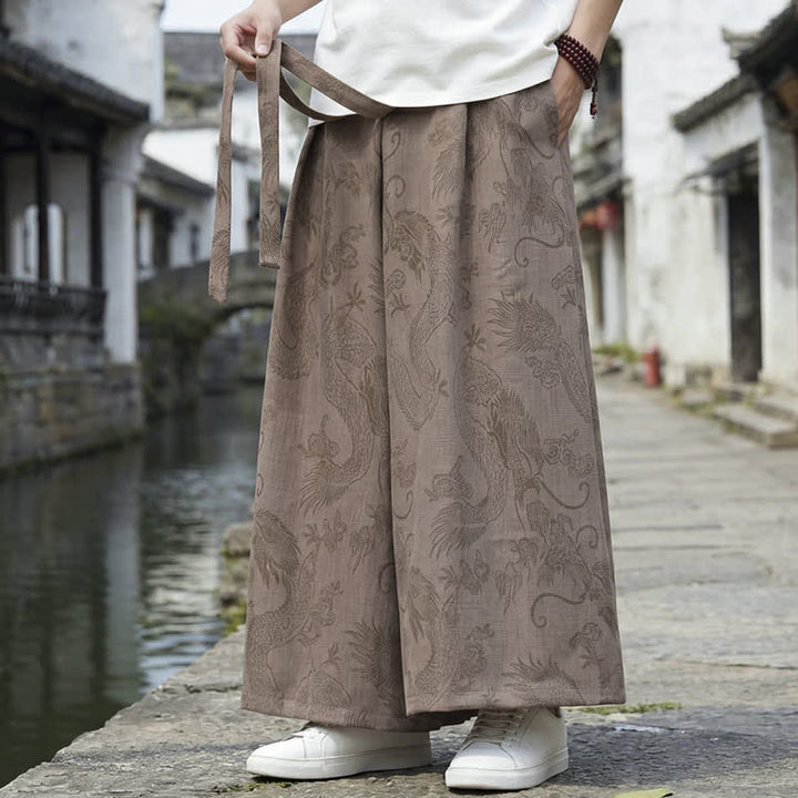 Buddha Stones Pantalon d'été décontracté style Tang à cordon de serrage et ourlet à la cheville, motif dragon, jambes larges - image 18