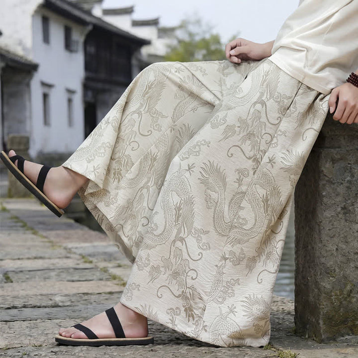 Buddha Stones Pantalon d'été décontracté style Tang à cordon de serrage et ourlet à la cheville, motif dragon, jambes larges - image 43