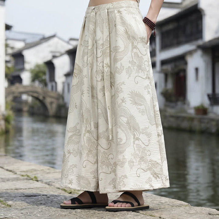 Buddha Stones Pantalon d'été décontracté style Tang à cordon de serrage et ourlet à la cheville, motif dragon, jambes larges - image 35