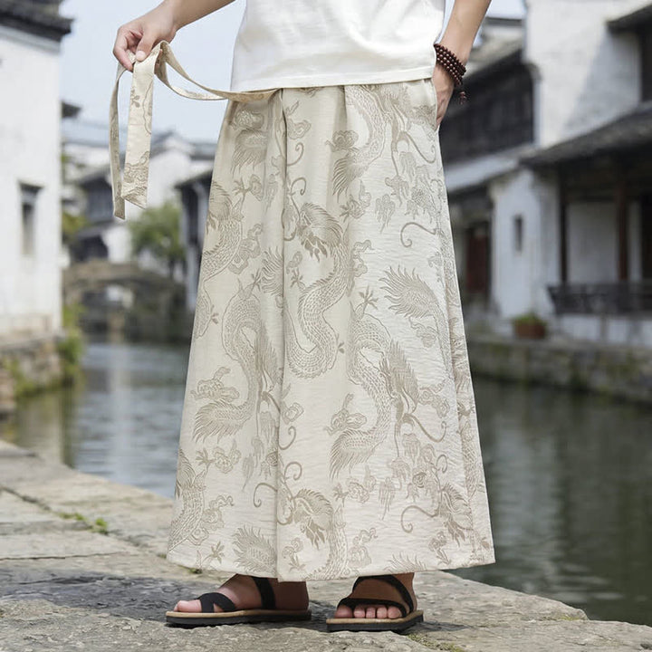 Buddha Stones Pantalon d'été décontracté style Tang à cordon de serrage et ourlet à la cheville, motif dragon, jambes larges - image 34