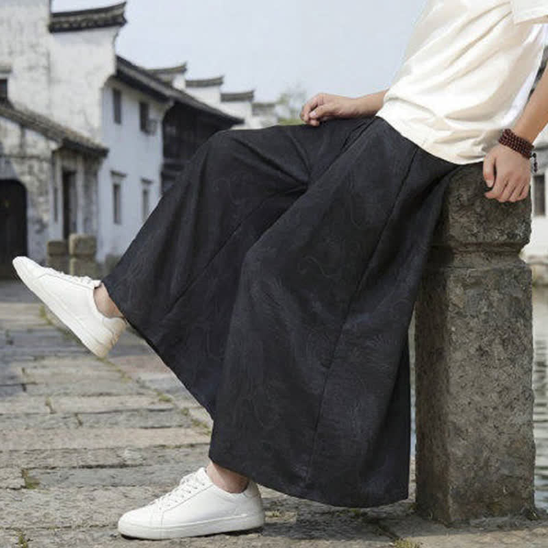 Buddha Stones Pantalon d'été décontracté style Tang à cordon de serrage et ourlet à la cheville, motif dragon, jambes larges - image 16