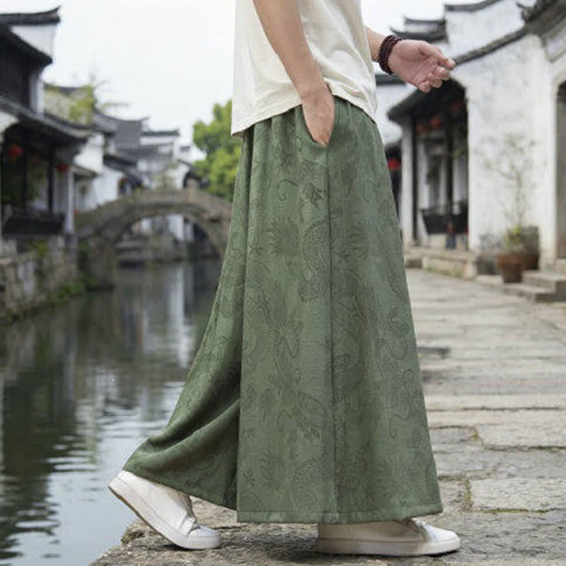 Buddha Stones Pantalon d'été décontracté style Tang à cordon de serrage et ourlet à la cheville, motif dragon, jambes larges - image 5